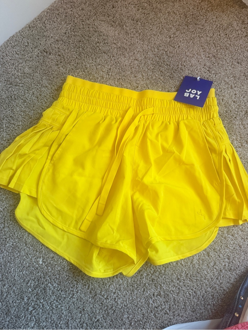 JoyLab Bright Yellow Women's Athletic Shorts with Layered Hem - Picture 1 of 2